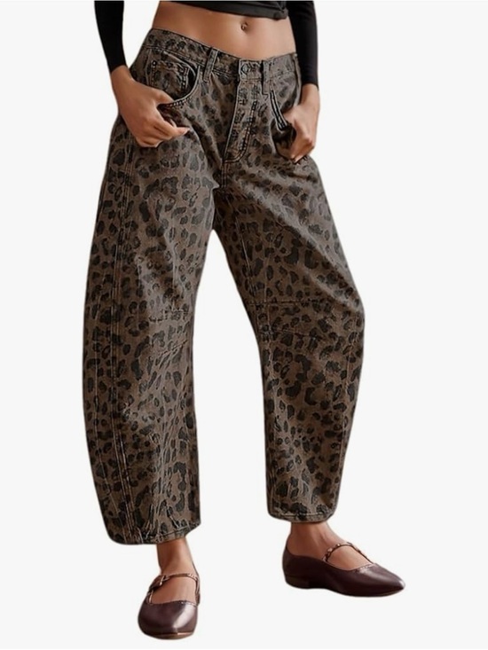 We The Free Denim - Leopard Print Good Luck Barrel Jeans